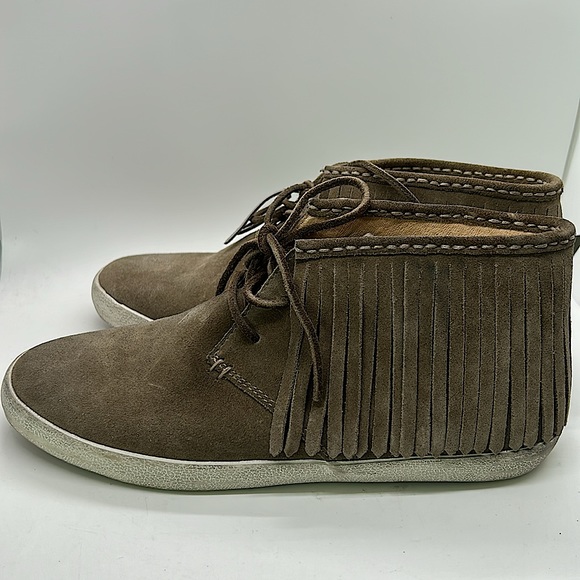 Frye Men’s Quarter Top Taupe Ash Suede Fringe Moccasins Boots Shoes **Sz 8.5M** - Picture 4 of 7